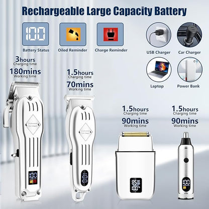 SUNNOW Professional Hair Clippers and Trimmer Set, Beard Trimmer & Foil Shaver & Nose Trimmer Kit for Men, Cordless Mens Clippers and Grooming Kit for Hair Cutting, Beard Styling, Home, Barber