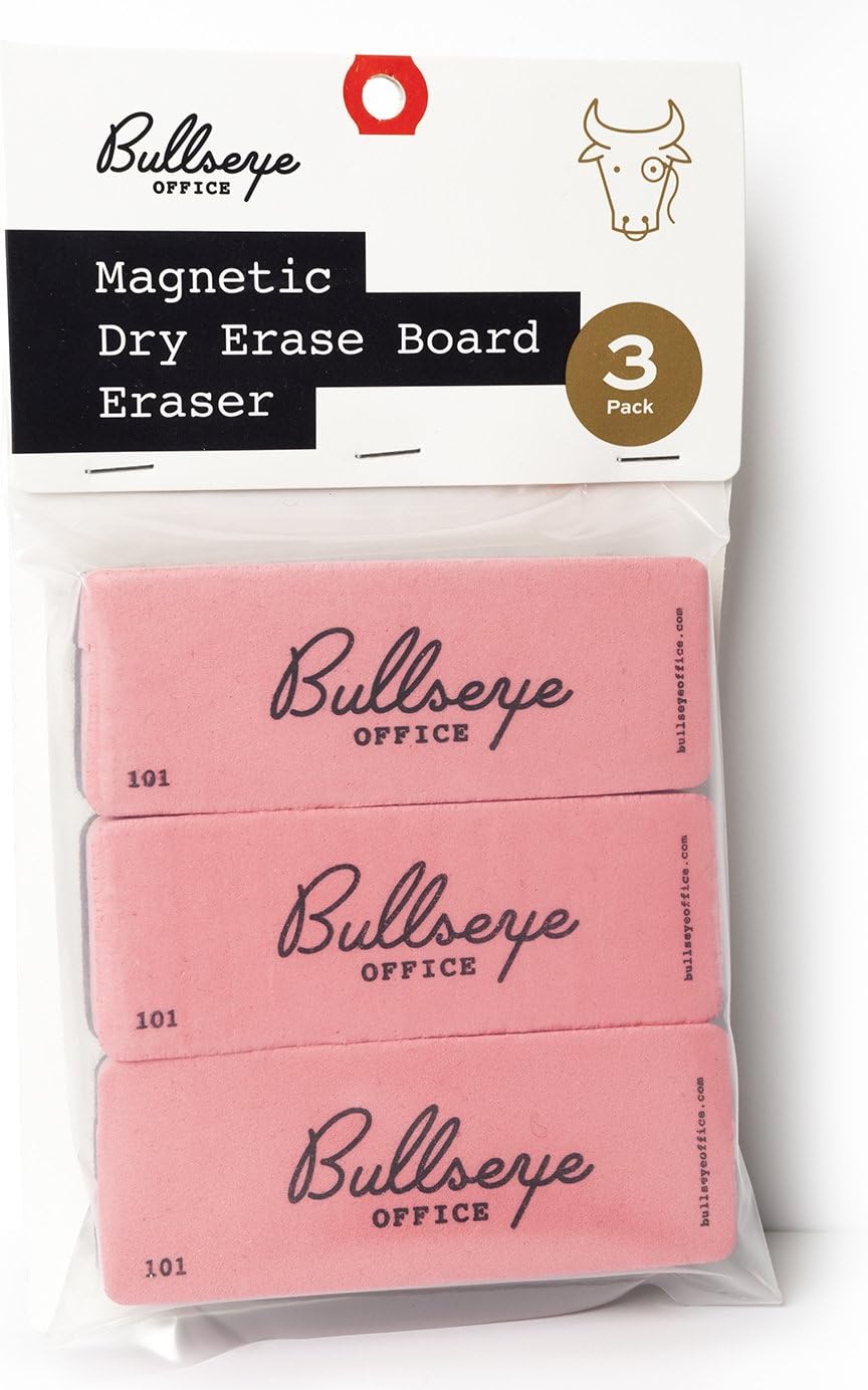Set of 3 Retro Dry Erase Eraser, Premium Magnetic Whiteboard and Chalkboard Cleaner for Classroom & School, Perfect Eraser Supplies for Teachers - Bullseye Office