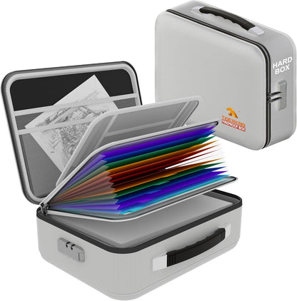 TIGERKING Fireproof Document Box Hard Shell, Fire Proof File Box for Documents with Combination Lock, File Safe Boxs Fireproof Waterproof with Handle, Durable Organizer for Home Office Storage - Grey