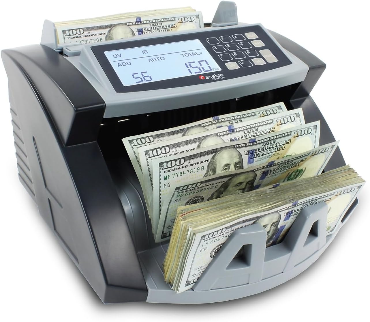 Cassida 5520 UV - USA Money Counter with ValuCount, UV/IR Counterfeit Detection, Add and Batch Modes - Large LCD Display & Fast Counting Speed 1,300 Notes/Minute