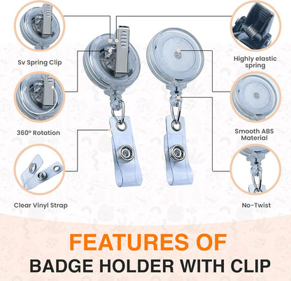 25 Pack Badge Reels Retractable Badge Holder with Clip, ID Badge Reel, Retractable Clip with Clear Vinyl Strap & Alligator Swivel, No Twist Dispenser (Clear)