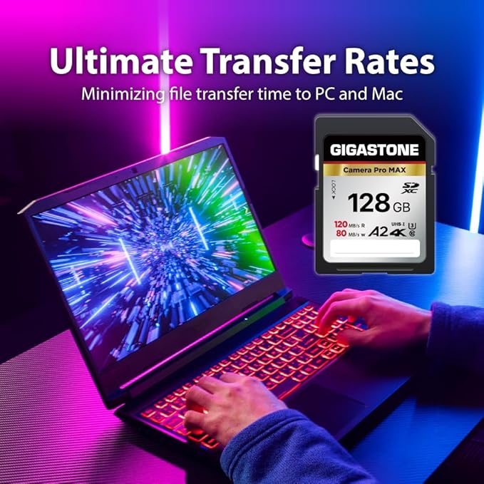 【5-Years Data Recovery】 GIGASTONE 128GB SD Card 2-Pack, 4K Camera Pro MAX, A2 4K SDXC Memory Card High Speed 4K UHD Video Compatible with Canon Kodak Digital Camera, with 2 Mini case