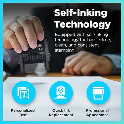 Self Inking Personalized Stamp - Up to 3 Lines, Custom Return Address, Customizable Office Name Rubber - Easy to Change Ink Cartridge, Multiple Ink Color Options - Small