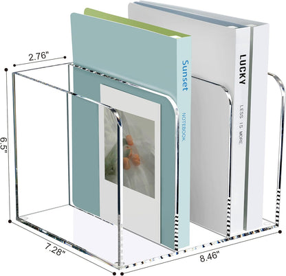 Acrylic Magazine Holder Desk Organizer Workspace Sorters，Clear Bookend File Sorter Holder，Folder Rack, Office Accessories Organization Storage with 3 Vertical Compartments