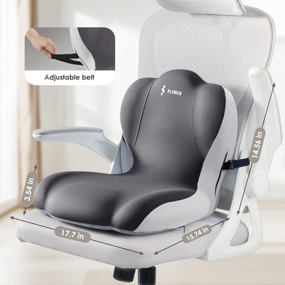 FLORICH Memory Foam Truck Seat Cushion with Adjustable Strap,Seat Cushion and Lumbar Support Pillow for Car Office Chair, Ergonomic Back Support & Sciatica Relief for Long Drives(Grey)