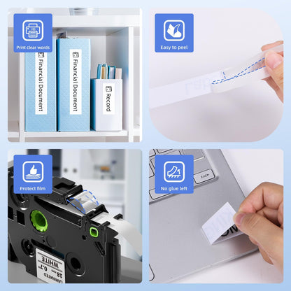 Label KINGDOM 18mm 0.7” Label Maker Tape Compatible with Brother P Touch TZe-241 Laminated White TZ Tape for PT-D410 D400 D600 P700 Printer, TZ-241 (3/4in x 26.2ft) 4-Pack