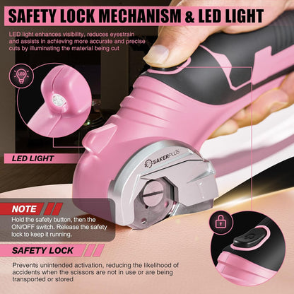 Cordless Electric Scissors,4V Rechargeable Cardboard Box Cutter Heavy Duty Fabric Scissor with Safety Lock & LED Light,Power Rotary Cutter for Leather Carpet Plastic Cutting,Sewing,Crafting