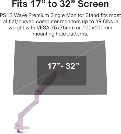 Pixio PS1S Wave Pink Single Monitor Arm Stand Desk Mount - Fits up to 32 inches Monitors and up to 19.8lbs. VESA Compatibility and Integrated Cable Management