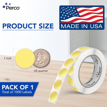 Perco Gold 1-Inch Round Circle Dot Sticker Labels with Permanent Adhesive for Wedding Invitations - 1,000 Labels per Roll - Vibrant Colors, Strong Adhesion - Made in USA