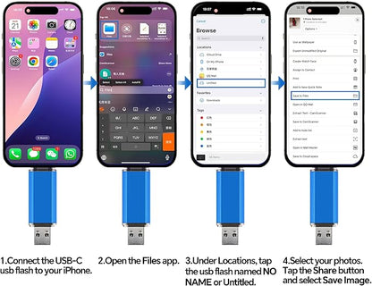 2-Pack 64GB USB C Flash Drive Dual Flash Drive Type C + USB A Memory Stick Jump Drive 2-in-1 Thumb Drive for Storage and Backup (64GB*2 Black&Blue)