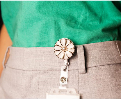 Retractable Badge Holder, ID Badge Reel with Pearl, 3 Pack (White)