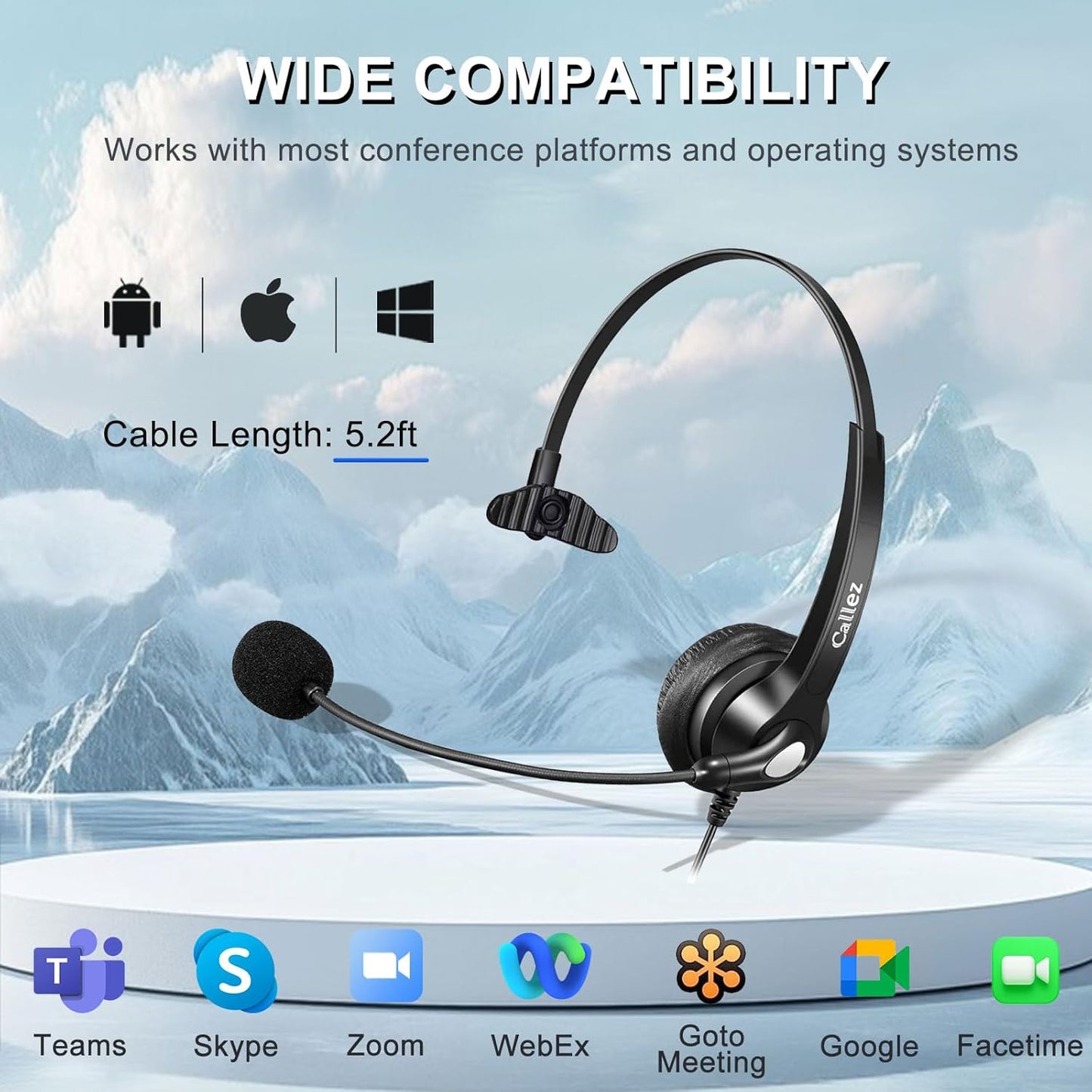 Callez Wired Computer Headset, 3.5mm Cell Phone Headset with Mic Noise Cancelling, USB-C Headphone for PC Laptop Mac iPhone Samsung Zoom Teams Call Center Home Office Work, in-line Controls