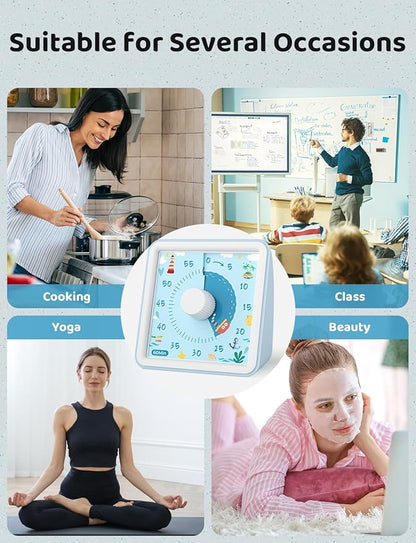 LIORQUE 60 Minute Visual Timer for Kids, Visual Countdown Timer for Classroom Office Kitchen with 'Boat' Pattern Design, Pomodoro Timer with Silent Operation (Batteries Included)