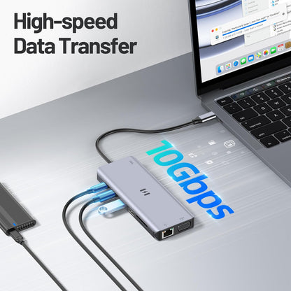 USB C Docking Station 4 Monitors,13 in 1 Laptop Docking Station 3 Monitors with Dual HDMI,8K DP,VGA,10Gbps USB A/C Data Transfer, PD Charging,USB C Hub Multiport Adapter for Windows/Mac OS Laptop