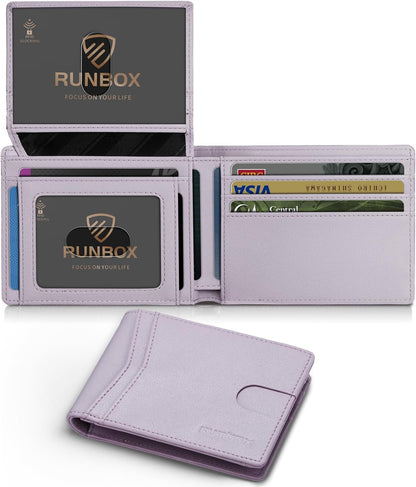 RUNBOX Wallet for Men Slim Rfid Leather 2 ID Window With Gift Box