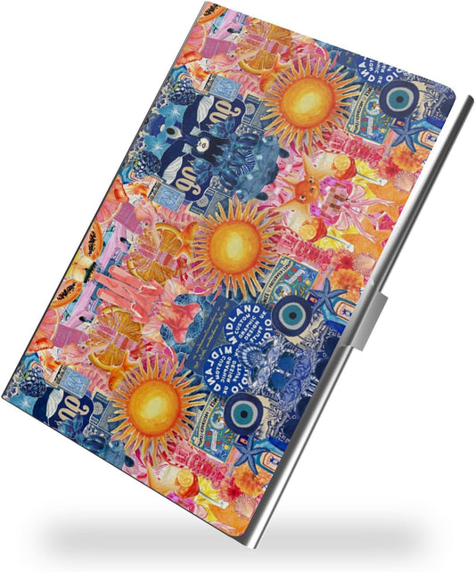 Business Card Metal Slim Organizer, Professional Stainless Steel Square Pocket Wallet for Office Workers, Compact and Portable for Pockets (Sun)