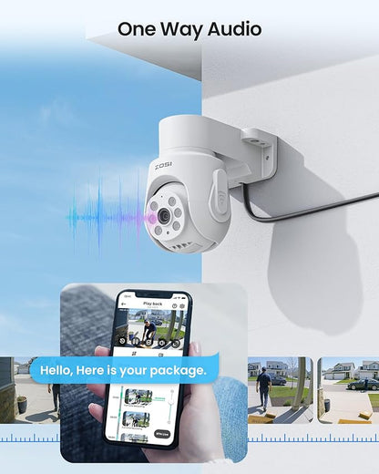 ZOSI 5MP Wired Security Camera System,4pcs 1080p Pan/Tilt 360°View Indoor Outdoor Camera,AI Human Vehicle Detection,Night Vision,One Way Audio,H.265+ 8CH DVR with 500GB SSD for 24/7 Recording