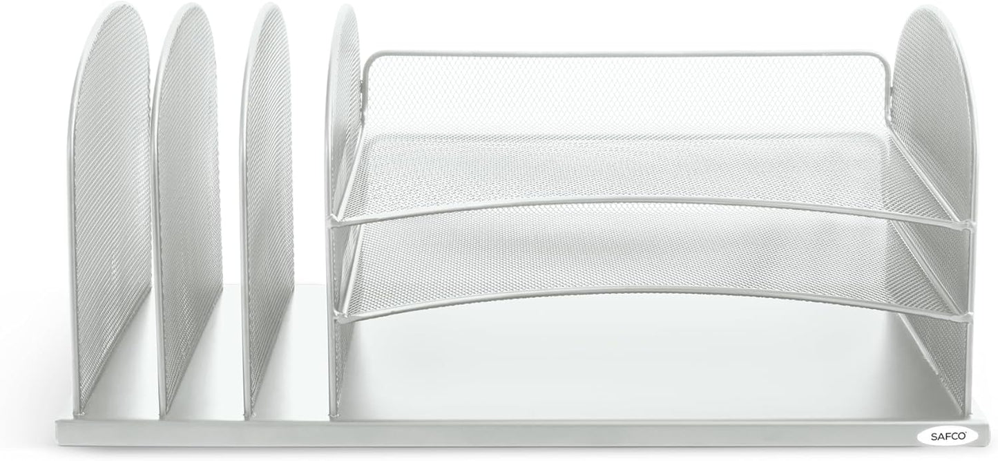 Safco Onyx Desk Organizer with 3 Horizontal and 3 Upright Trays, Durable Steel Construction, Silver