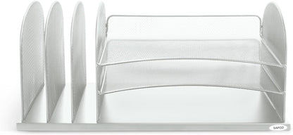 Safco Onyx Desk Organizer with 3 Horizontal and 3 Upright Trays, Durable Steel Construction, Silver