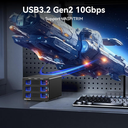 Hybrid 2*2.5/3.5" SATA HDD/SSD+3* M / B+M Key M.2 NVMe Enclosure with Cooling Fan and USB A/C 3.2 Gen 2, Hard Drive Enclosure Support 68TB(2*22TB HDD+3*8TB 2230/2242/2260/2280/22110 SSDs)