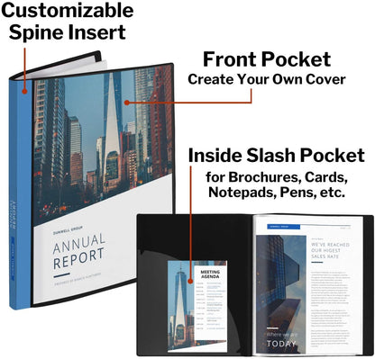 Dunwell Presentation Binder 12-Pocket, Displays 24 Pages, 8.5x11 Portfolio Binder with Plastic Sleeves, Storage and Organizer for Documents, Certificates, Projects, Photos (6 Pack, Black)