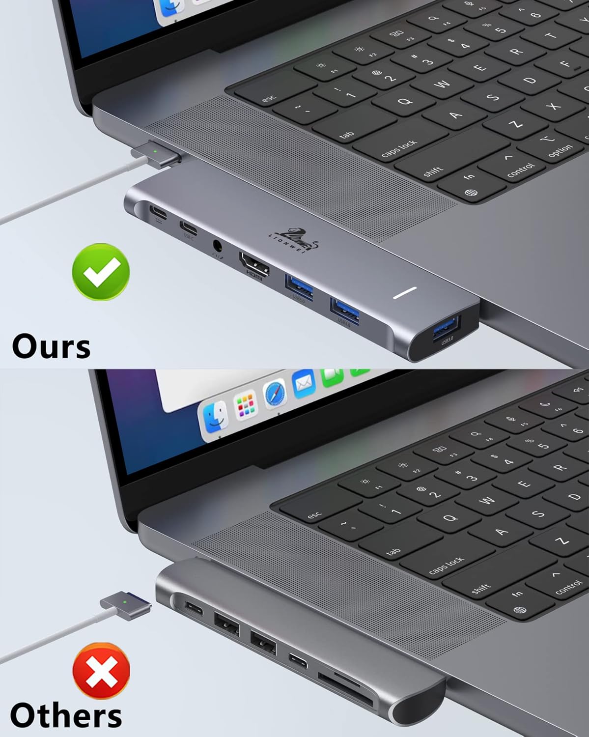 USB C Hub Adapter for MacBook Pro/Air M1M2M3 2022 2021 2020 13"15"16",Multiport MacBook Adapter MacBook Accessories with 4K HDMI,3USB3.0,Audio,100W Thunderbolt-Enabled USB-C,Support MagSafe 3 Charging