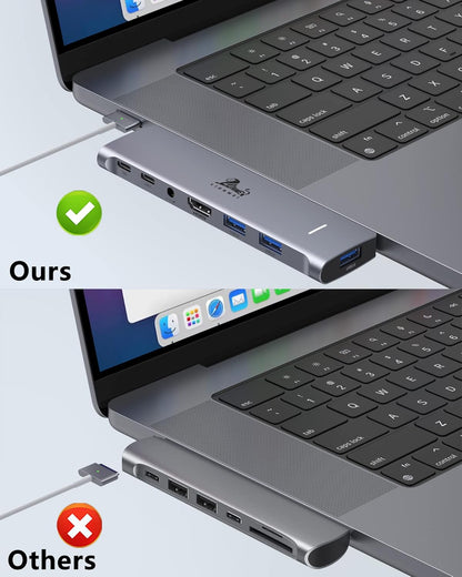 USB C Hub Adapter for MacBook Pro/Air M1M2M3 2022 2021 2020 13"15"16",Multiport MacBook Adapter MacBook Accessories with 4K HDMI,3USB3.0,Audio,100W Thunderbolt-Enabled USB-C,Support MagSafe 3 Charging