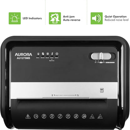 Aurora AU1275MB High-Security 12-Sheet Micro-Cut Paper and CD/Credit Card Shredder/ 5.7-Gallon Pullout Basket/60 Minutes Run Time