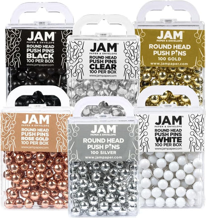 JAM PAPER Colorful Push Pins - Round Head Map Thumb Tacks - Assorted Business Colors - 600/Pack