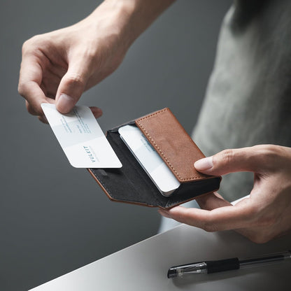 VULKIT Leather Business Card Holder Case for Men Slim Pocket Business Card Wallet Name Card Case Holder, Holds 20 Business Cards Brown