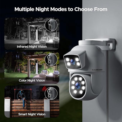 CAMCAMP POE Security Camera System,Dual Lens Wired Security Camera System Outdoor,4pcs 2-in-1 Cameras,2-Way Audio,Auto Tracking,PTZ, Color Night Vision, 8CH NVR with 500GB HDD for 24/7 Recording