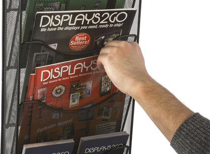 Displays2go Wall Mount Literature Rack, File Folder Organizer, 10 Dividable Pockets (Black Steel Mesh)