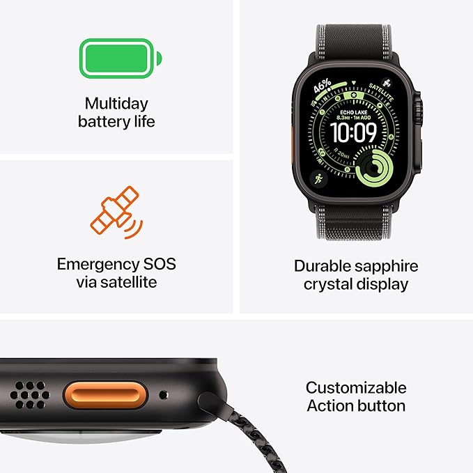 Apple Watch Ultra 3 [GPS + Cellular 49mm] Running & Multisport Smartwatch w/Rugged Titanium Case w/Black Alpine Loop - S. Satellite Communications, Advanced Health & Fitness Tracking