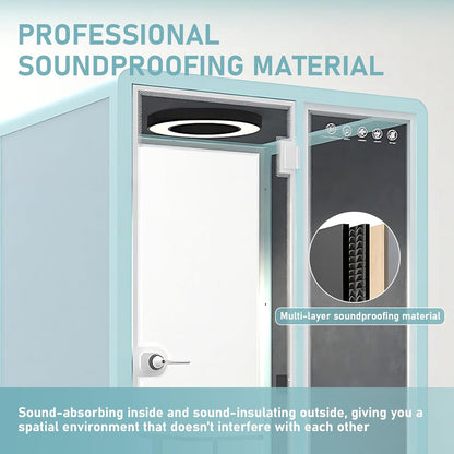 Office Sound Booth with Audio Privacy - Freestanding Soundproof Booth Includes Light Blue Frame Design,Modern Soundproof Room with Light, Socket,Casters for Study,Negotiation (59.05IN)