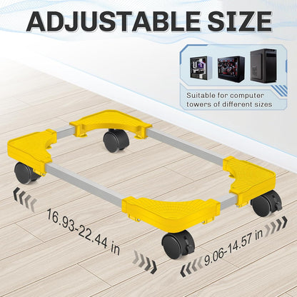Liitrton Mobile CPU Stand, Adjustable Computer Tower Stand with 4 Locking Casters,Ventilated PC Stand for Floor with Multiple Colors, Fits Most PC Tower Under Desk Stand for Office Gamers (Yellow)