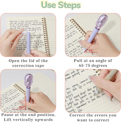 Temiary 4 Pcs White Correction Tape Pens, 6M/256" x 0.2" Smooth Pull Out Tape Pen, Easy to Use Applicator for Instant Corrections Back to School Office Supplies (Morandi)