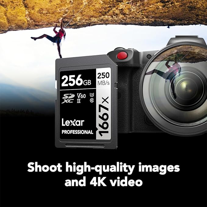 Lexar 256GB Professional 1667x SD Card, UHS-II, C10, U3, V60, Full HD, 4K, Up To 250MB/s Read SDXC Memory Card, for Professional Photographer, Videographer, Enthusiast (LSD256CBNA1667)