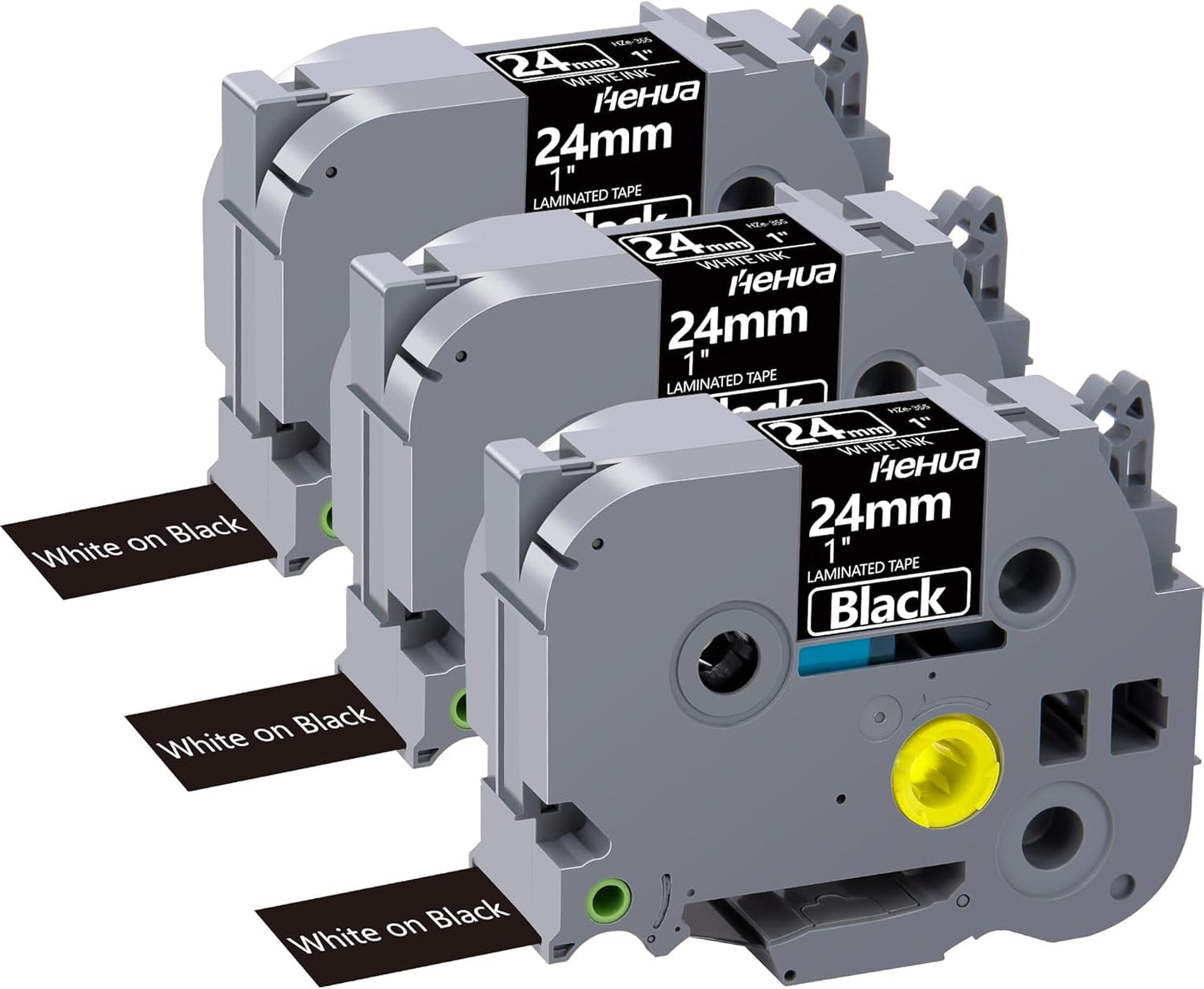 Hehua 24mm Black Tape Compatible for Brother TZe-355 White on Black P Touch Label Tape, TZe355 24mm TZe Label Tape Compatible for Brother TZ Tape 24mm 0.94 Laminated for Ptouch PT-D600 D610, 3 Pack