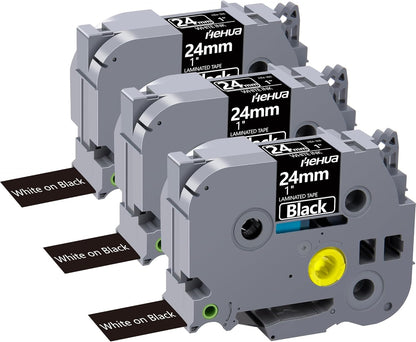 Hehua 24mm Black Tape Compatible for Brother TZe-355 White on Black P Touch Label Tape, TZe355 24mm TZe Label Tape Compatible for Brother TZ Tape 24mm 0.94 Laminated for Ptouch PT-D600 D610, 3 Pack