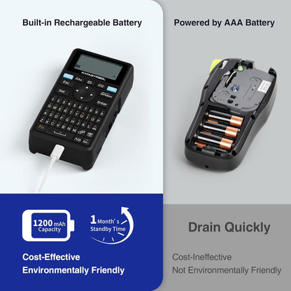 SUPVAN E11 Bluetooth Label Maker Machine with Tape, Support Keyboard & App with 40 Fonts and 450+ Icons, Rechargeable Inkless Labeler for Home, Kitchen, Office, School, Organization, Black