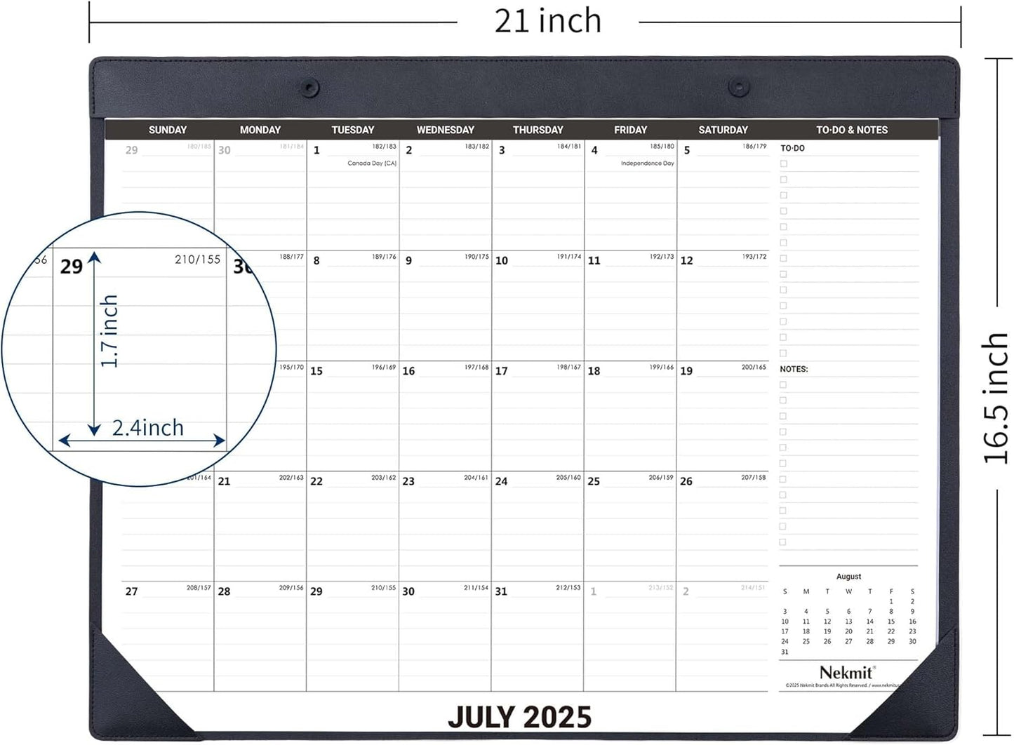 Nekmit Large Desk Calendar 2025-2026 with PU Faux Leather Desktop Mat, Runs From July 2025 - June 2026, Big Desk Pad Calendar 21 x 16 1/2 Inches for Home and Office