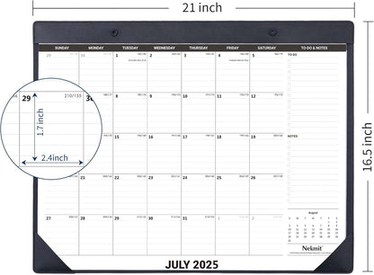 Nekmit Large Desk Calendar 2025-2026 with PU Faux Leather Desktop Mat, Runs From July 2025 - June 2026, Big Desk Pad Calendar 21 x 16 1/2 Inches for Home and Office