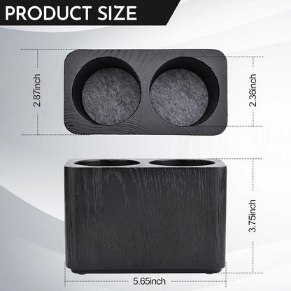 Oak Solid Wood Pen &Pencil Holder for Desk, Office Stationery Organizer, Table Pencil Cup Stand,Desk Accessories Holder, Two Cups Practical Design. (Char Black)