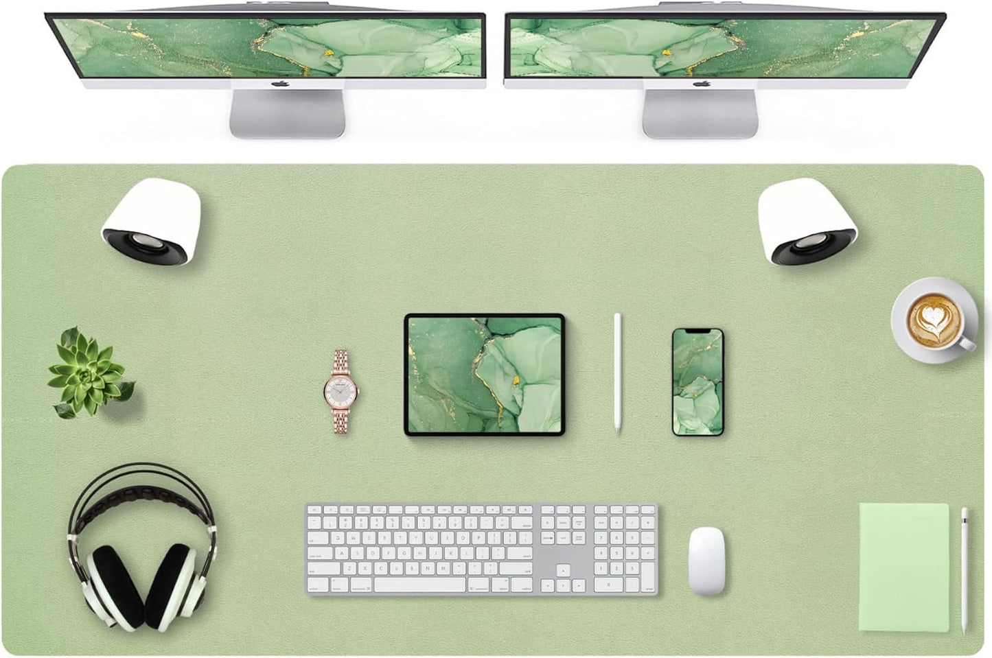 Bloss 47.2" x 24" Large Desk Mat, Leather Desk Mat, Large Mouse Pad + Keyboard Pad, Non-Slip Desk Mat Protector for Office, Home - Green
