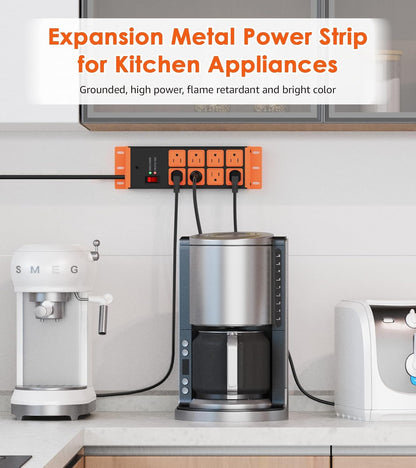 2 Pack Heavy Duty Power Strip 8 Outlets, Work Shop Outlet Strip Surge Protector 4800J, Industrial Metal 15Amp Power Strip, 6FT Extension Cord, ETL Listed