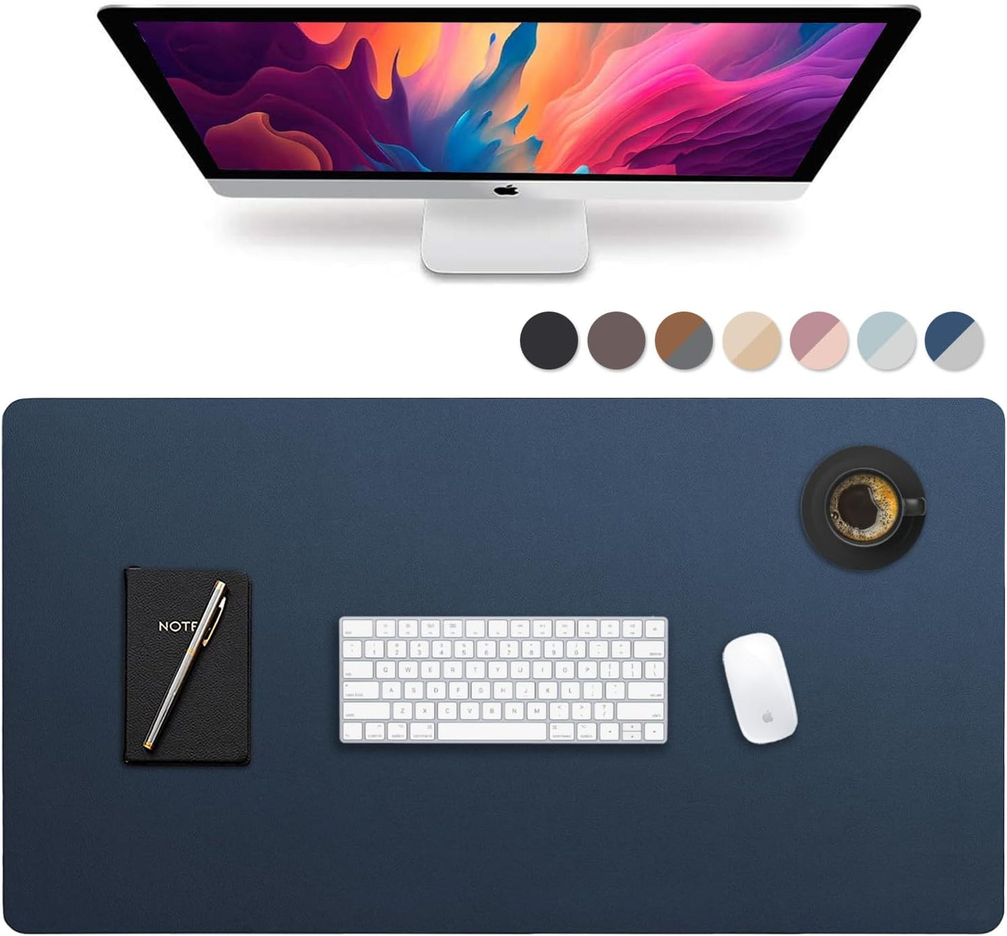 Vine Creations Leather Desk Mat Large 44" x 22", Desk Protector Mat, PU Leather Desk Pad, Large Mouse Pad, Desk Blotter, Desk Pads on Top of Desks, Desk Matt for Desktop, Office Desk Mat (Dark Blue)