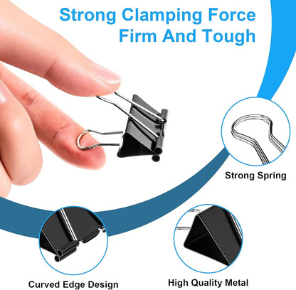 200 Count Binder Clips Assorted Sizes, 4 Sizes Large, Medium, Small, Mini, Metal Paper Clamps, Bulk Black Clips Office Supplies (1 1/4", 1", 3/4", 1/2 Inch) KKEETUR