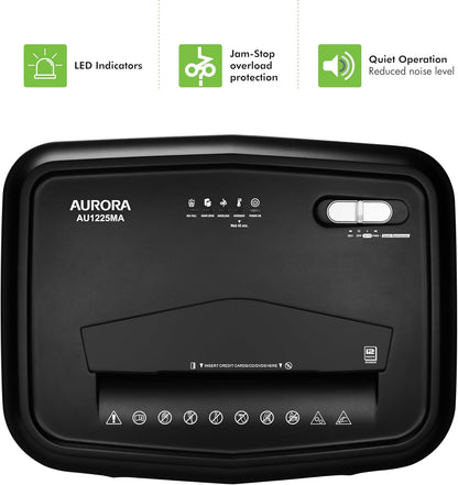 Aurora AU1225MA High-Security 12-Sheet Micro-Cut Paper and CD/Credit Card Shredder/ 5-Gallon Pullout Basket/40 Minutes Run Time