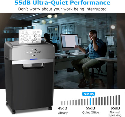 BONSEN Heavy Duty Paper Shredder, 24-Sheet Cross-Cut Shredder, 40-Min Continuous Running Time, Commercial Grade Shredder for Office, 9-Gallon Big Basket, 55dB Super Quiet, P-4 High Security (S3105)