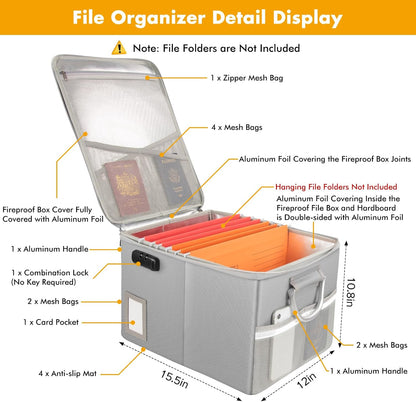 TOMKID 5200°F Fireproof Document Box, Fire Important Document Organizer with Lock, Upgraded Heat Insulated Filing Storage Cabinet Office Organization (5200°F Fireproof Box, Silver)
